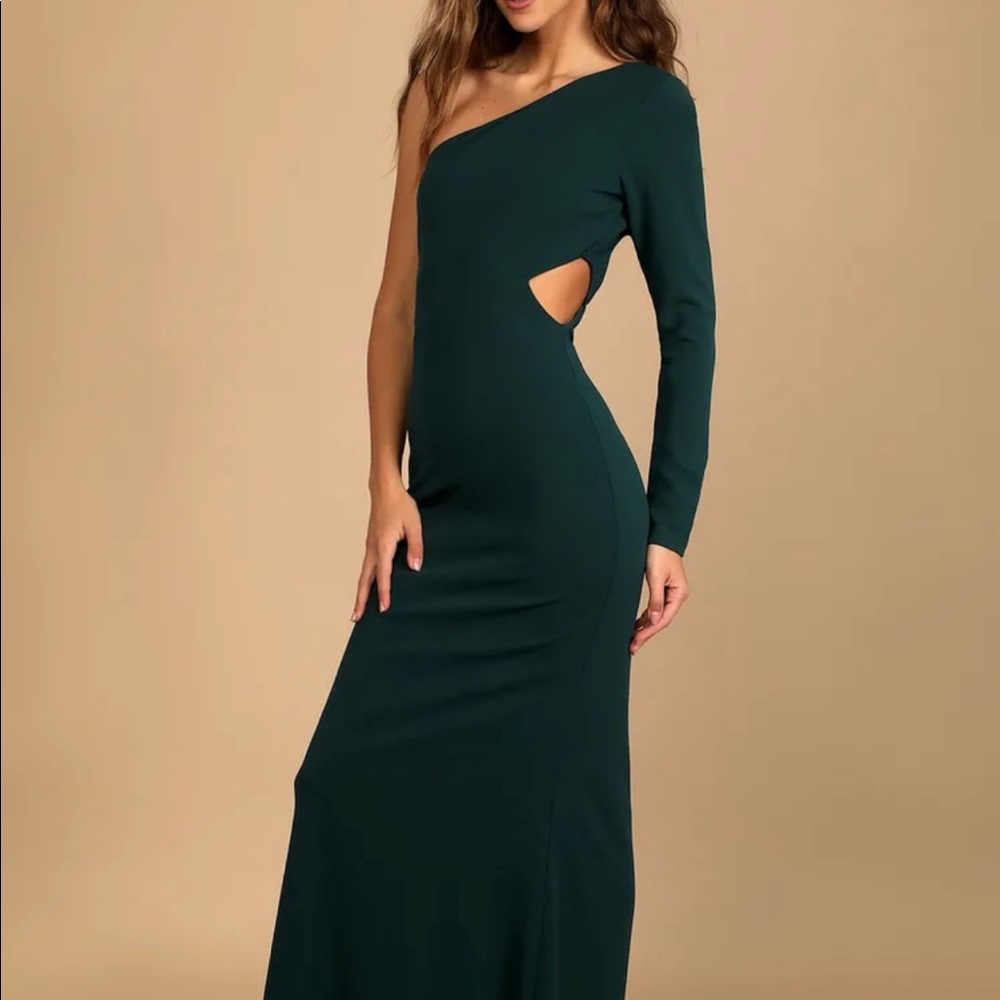 Green formal floor length evening dress